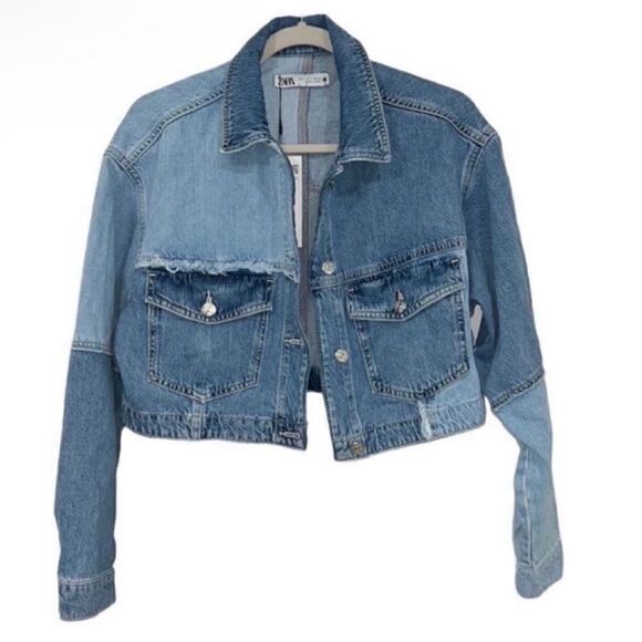 Zara Cropped Patchwork Denim Blue Jacket
(Size Small) - Picture 4 of 8